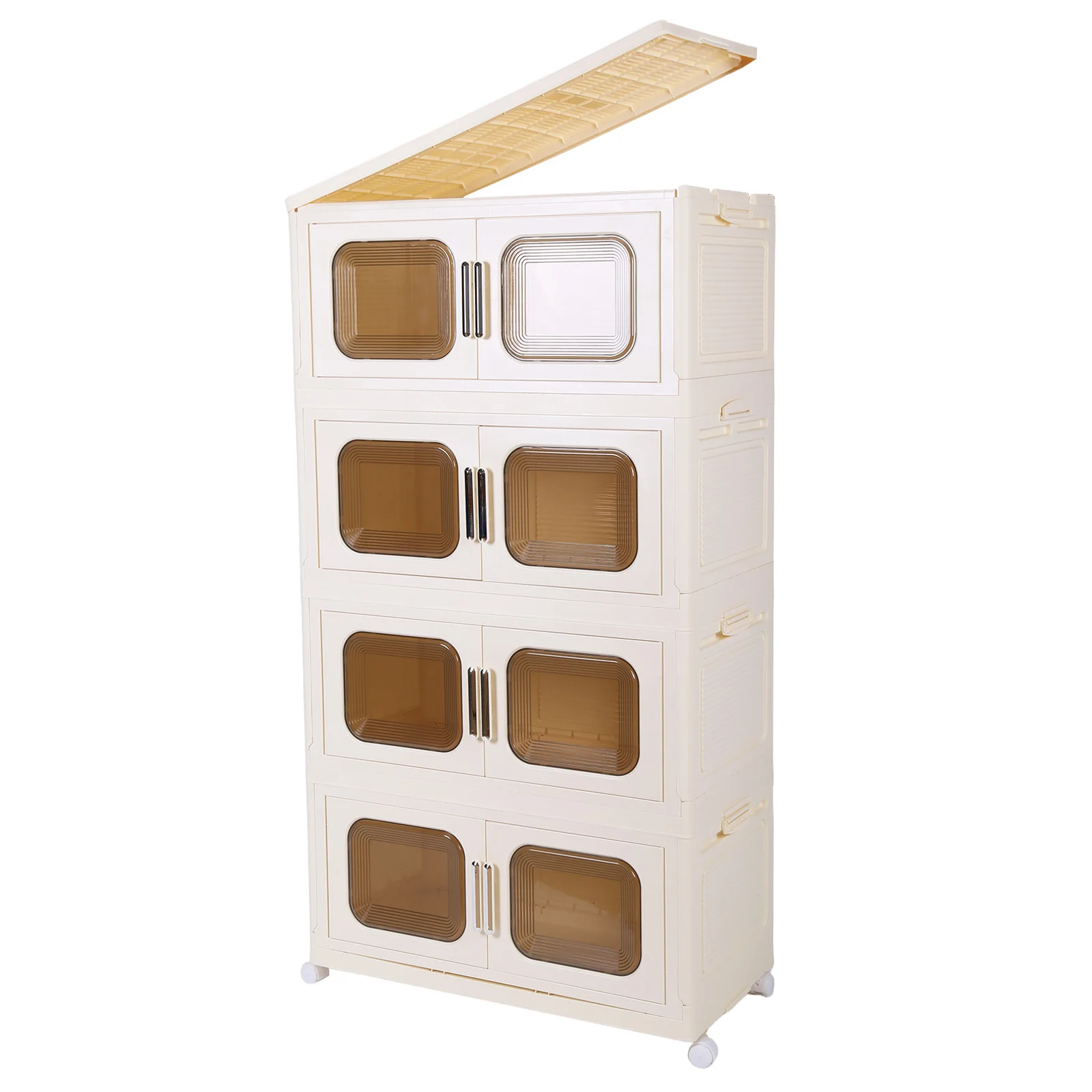 4 Tier Storage Bins with Lids Stackable Closet Organizers Bin with Wheels Collapsible Storage Boxes For Home/Office/Dorm Room