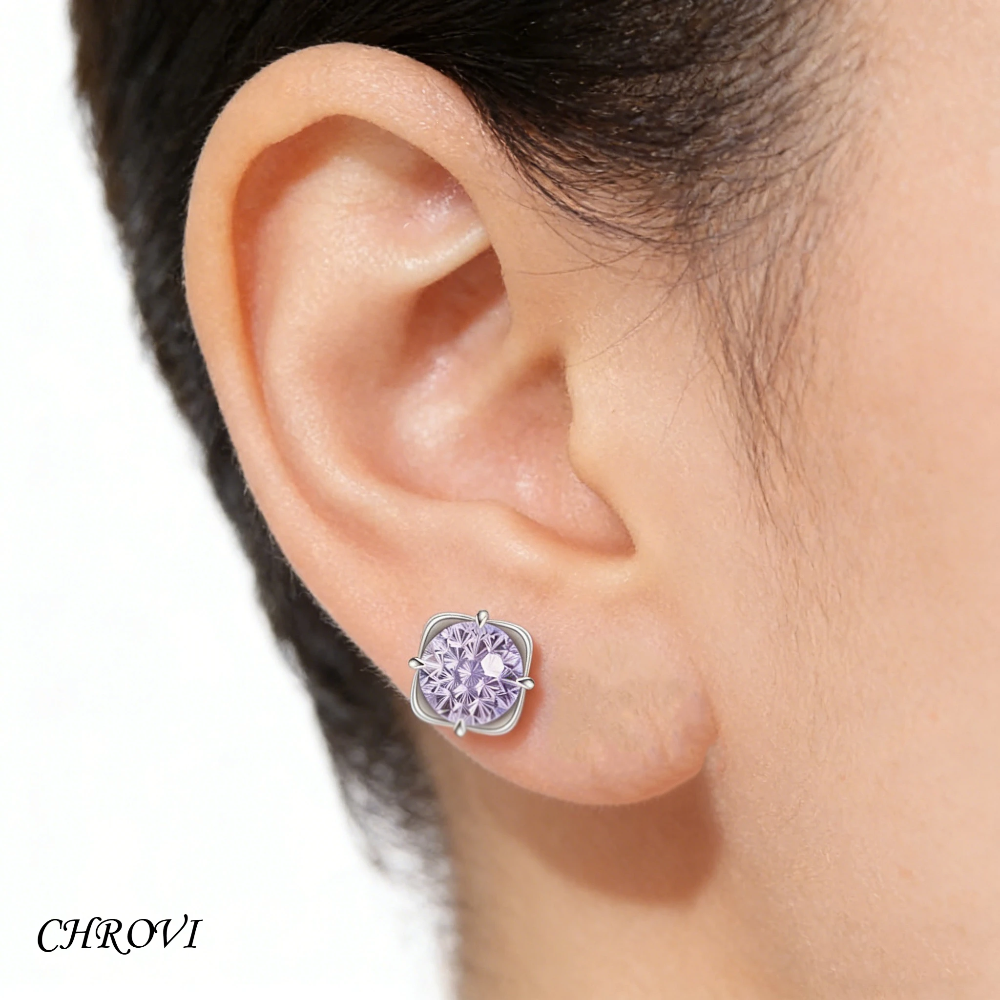 Luxury and minimalist 925 sterling silver flower-cut millennium-cut brilliant high-carbon diamond crown earrings for women.