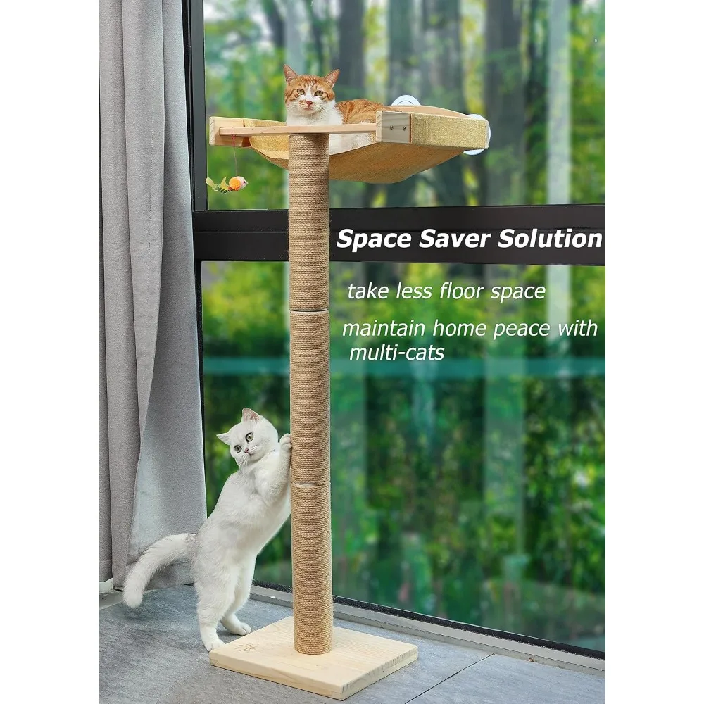 Cat Window Perch สูง Scratching โพสต์,ภายใน 46 "ปีนต้นไม้เปลญวนติดตั้งพร้อมถ้วยดูดสําหรับ Sleeping,เล่น an