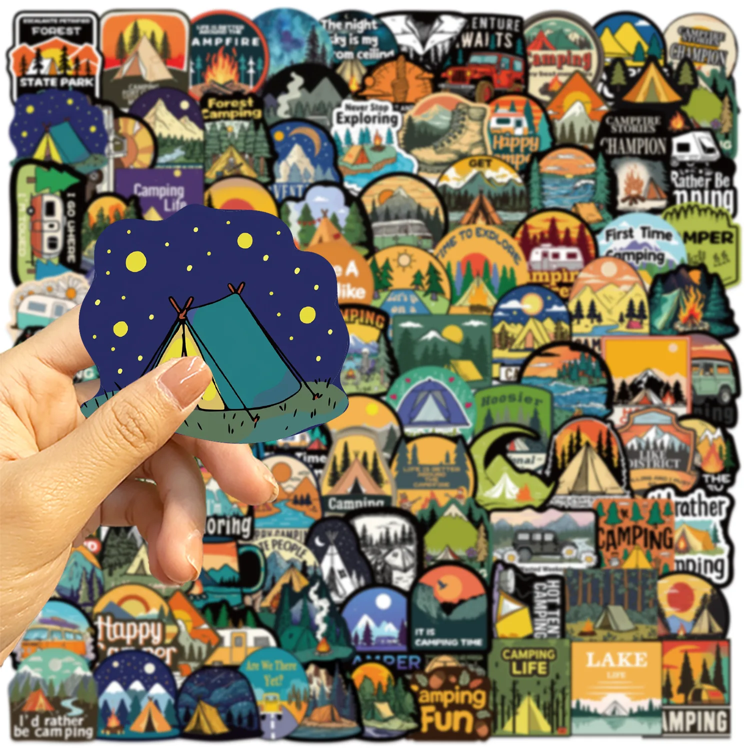 50/100PCS 야외 여행 숲 캠핑 하이킹 스티커 DIY 전화기 기타 노트북 여행가방 컵 방수 데칼 스티커