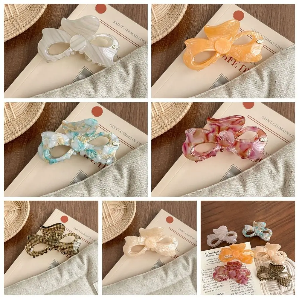 

Vintage Sweet Bow Acetic Acid Hair Claw Retro High Ponytail Clip Bowknot Barrettes Trendy Korean Style French Shark Clip Girls