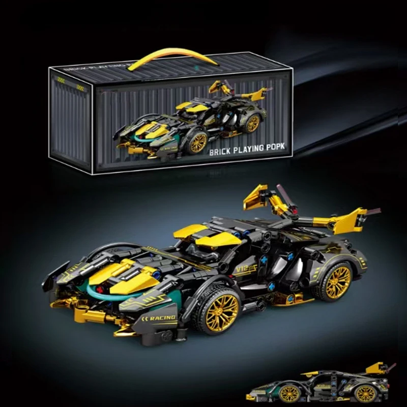 2026New Building Block Racing Car V12 Building Block Car Black and Gold Fine Model Car Birthday Gift Gift for boyfriend