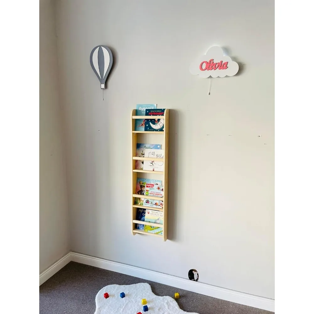 Naturalny drewniany regał ścienny w stylu Montessori, 4-poziomowy, do pokoju dziecięcego, oszczędzający miejsce.