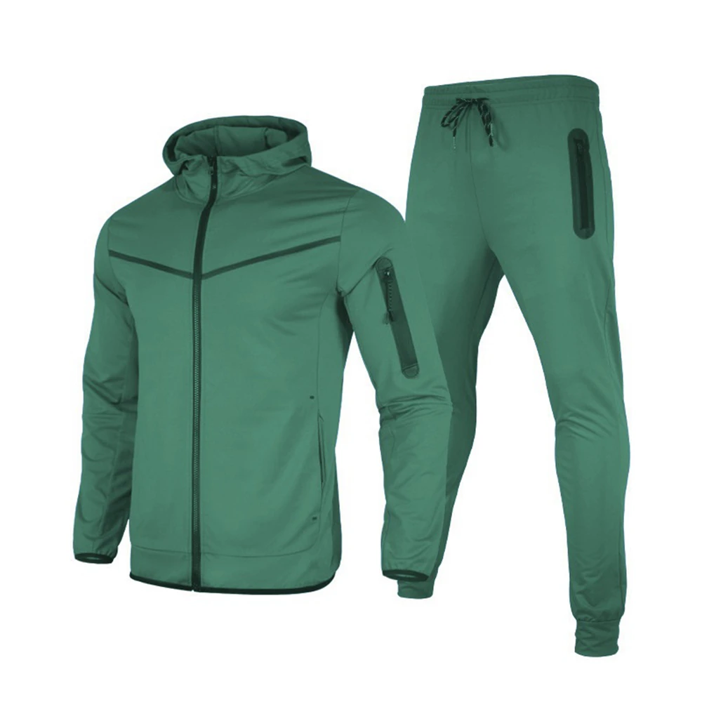 Mens Training Sets Gym Kits Sportswear Breathable Green Zipper Tops Fitness Jogging Sport Suits Running Sweatshirts Sweatpants