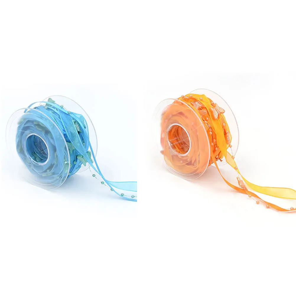 

1 Roll 5m Orange Butterfly Bead Ribbon Durable Polyester Plastic for Christmas Tree Wedding Party Gift Wrap Gift Ribbon