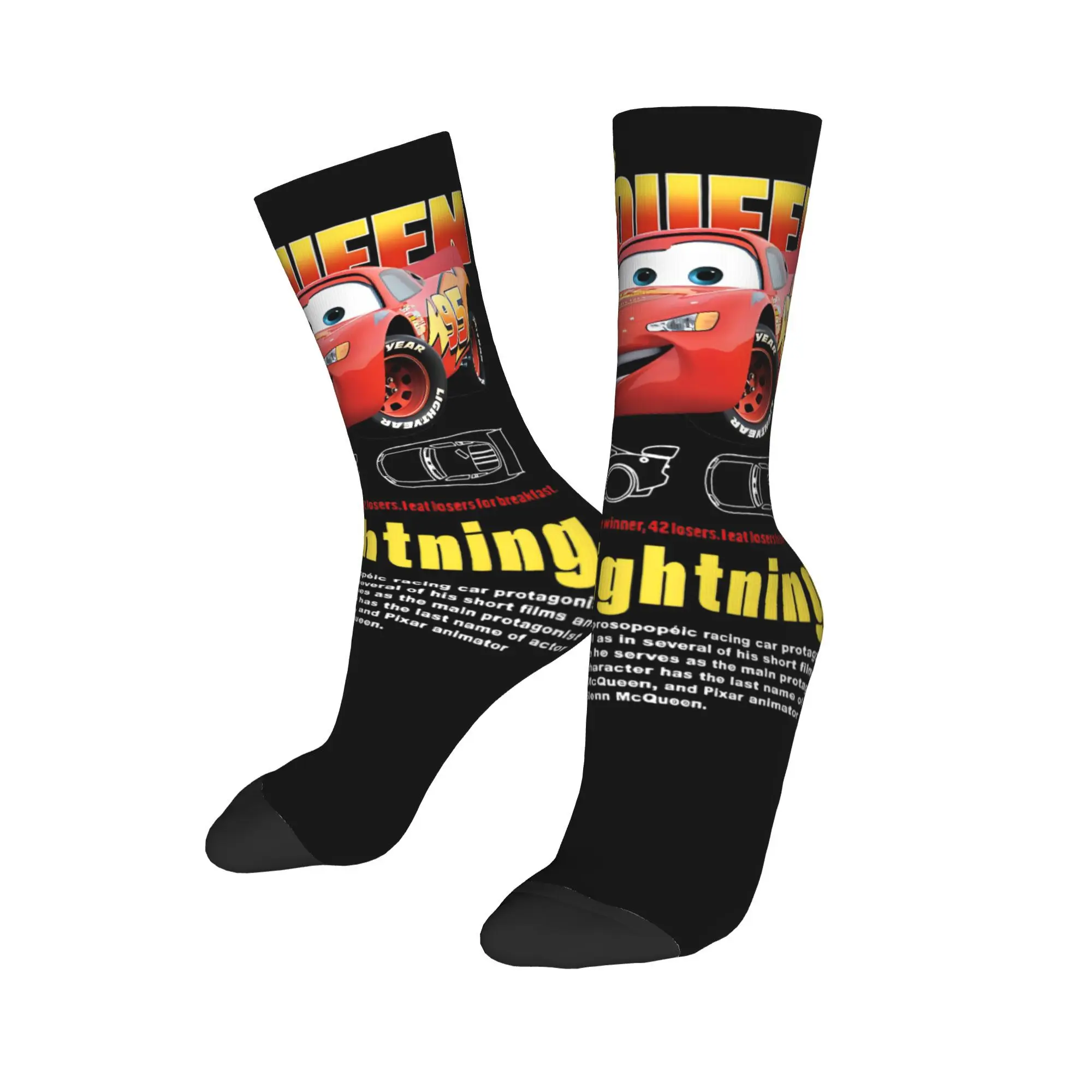 Fashion Vintage Cars Lightning McQueen Stockings Basketball Socks Life Is A Highway Polyester Crew Socks Women Men Breathable