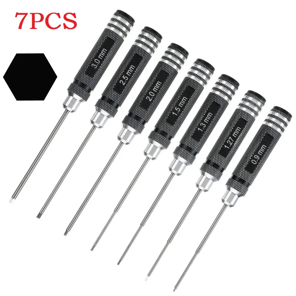 

7pcs Titanium Plating Mini Precision Hex Screwdriver Tool Set For RC Helicopter Drone Aircraft Model Repair Tools 0.9-3.0mm