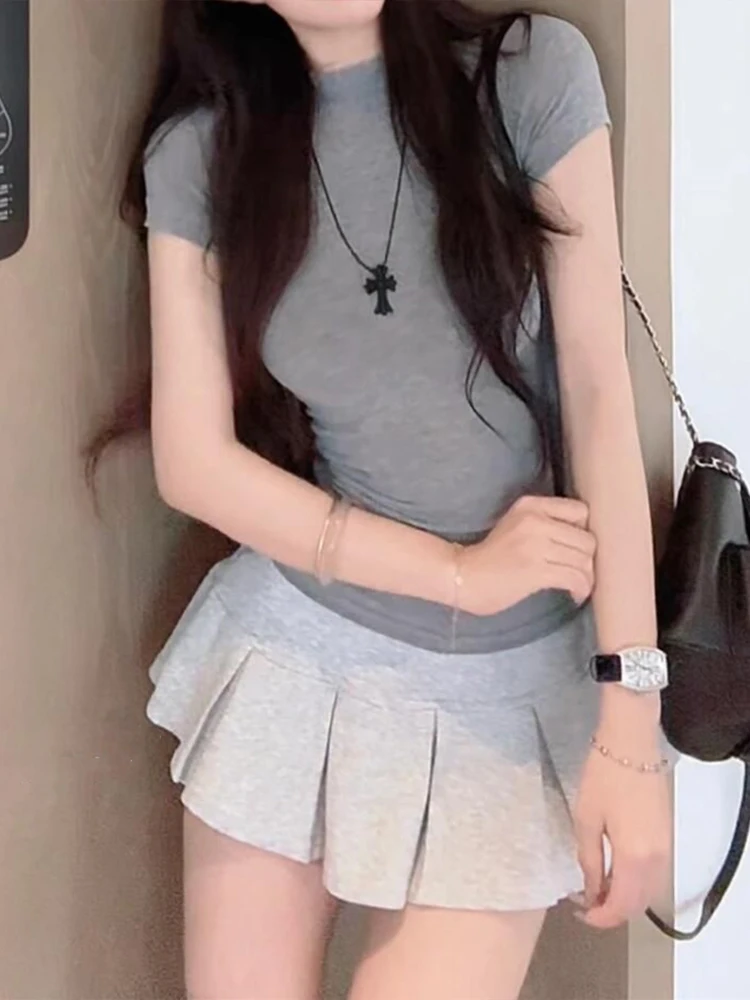 American Sle-Falda acampanada de cintura baja para mujer, Falda plisada deportiva de talla grande, dulce y picante, novedad de verano