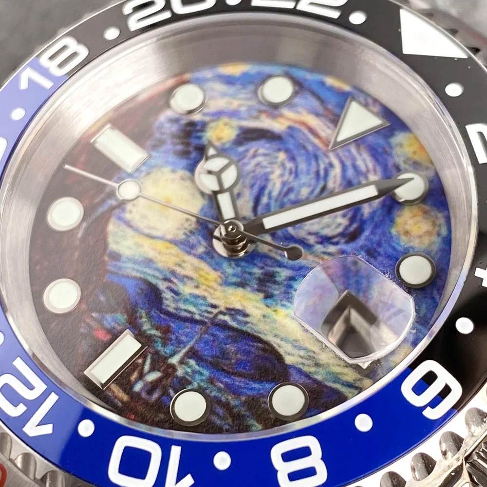 Tandorio 40mm Automatic Men\'s Wristwatch NH35 Movement Starry Design Dial 120 Clicks Rotating Bezel Bracelet Band