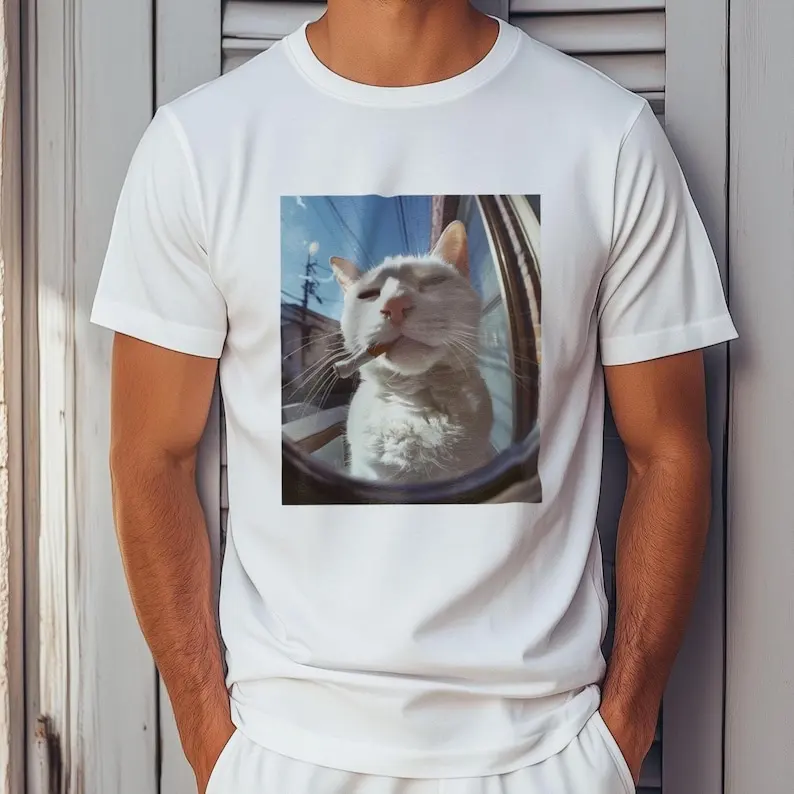 

Camiseta con gato fumando, camiseta con gato elegante, moda la generación Z, camiseta gato de moda, ropa de calle genial c