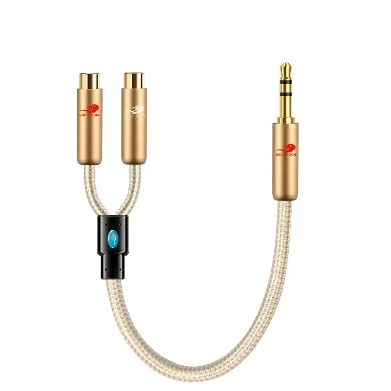 Przewód do konwersji Hifi złącze Mini Jack 3.5mm do podwójnego RCA żeńskiego dla słuchawek Laptop 1/8 Cal 3 .. 5mm kabel splittera 25cm złocenie