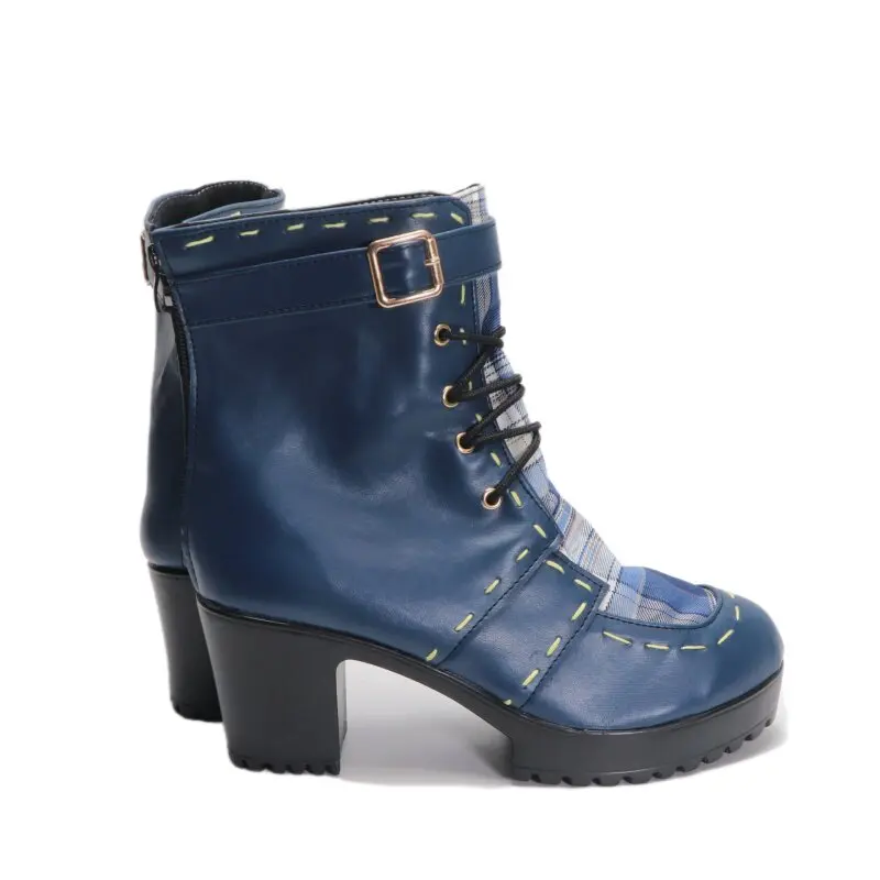 Anime Hololive Shirakami Fubuki Cosplay Shoes Blue Short PU Leather Boots For Halloween Carnival