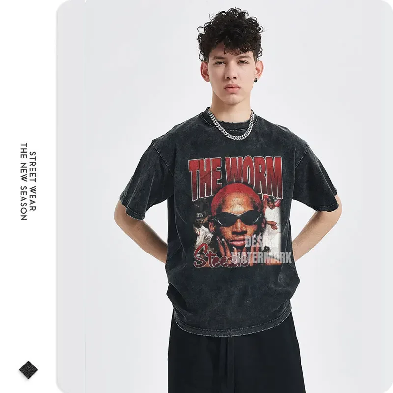 تيشيرتات رجالي كلاسيكية كبيرة الحجم مغسولة ، قطن ، ملابس الشارع ، هيب هوب ، هراجاو ، قمم قصيرة الأكمام