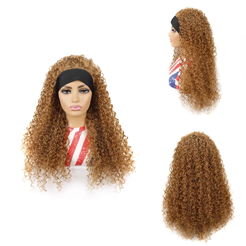 شعر مستعار ذهبي مموج عميق بطول 22 بوصة، شعر مستعار صناعي مناسب للحفلات اليومية النسائية ولعب الأدوار في الهالوين