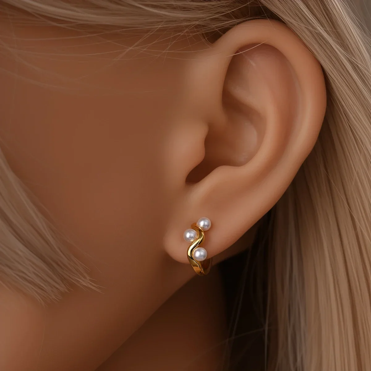 스털링 925 실버 담수 처리 진주, 기하학적 웨이브 하트 골드 귀걸이, 여성용 하이 파인 주얼리 선물