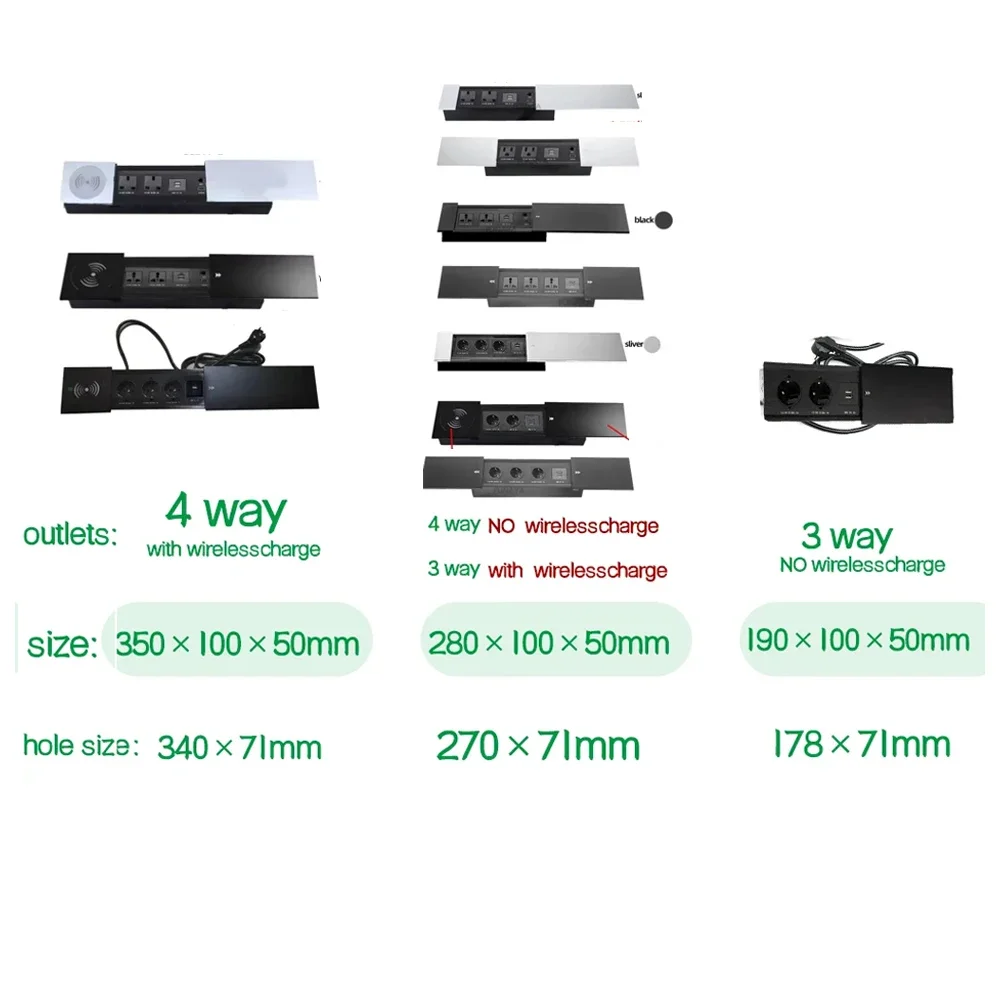 US Table slide cover socket Hidden Recessed Embedded desk Outlets with USB Wireless Charge Multi Plug 10A 110~250V 2600W Socket