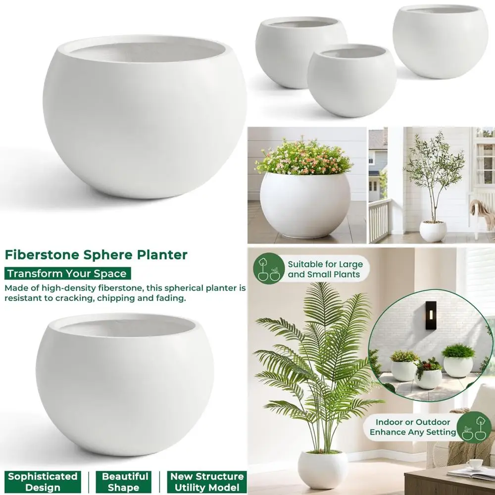 

Round 15.8 Inch Diameter Fiberstone Planter with Drainage and Removable Plug for Indoor and Outdoor Flower Pots