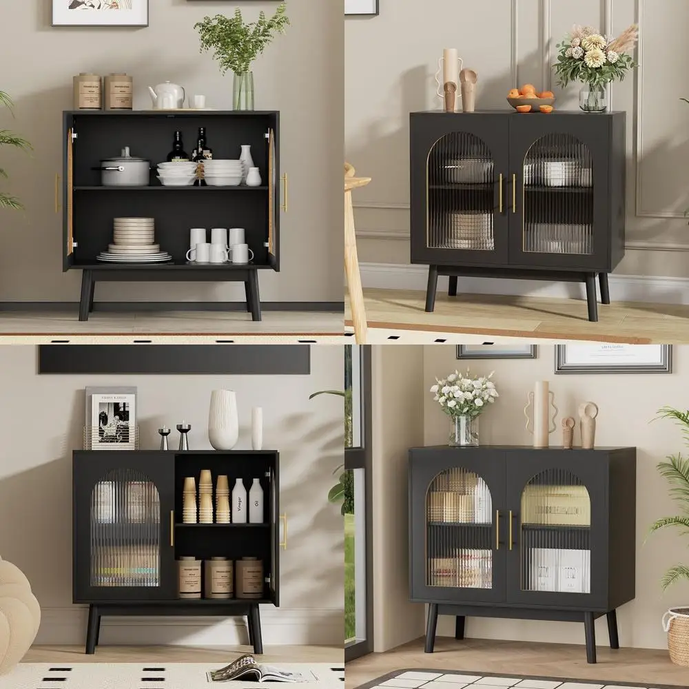 

Современный черный стеклянный дверной сервант для хранения на кухне, столовой, гостиной и прихожей