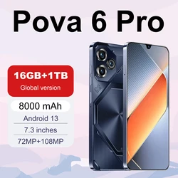 Pova-teléfono inteligente 6 Pro versión Global, Smartphone de 16GB + 1TB, 7,3 pulgadas, HD + Android 13, Snapdeagon8 Gen2, 8000mAh, 5G, dual SIM, 72MP + 108MP