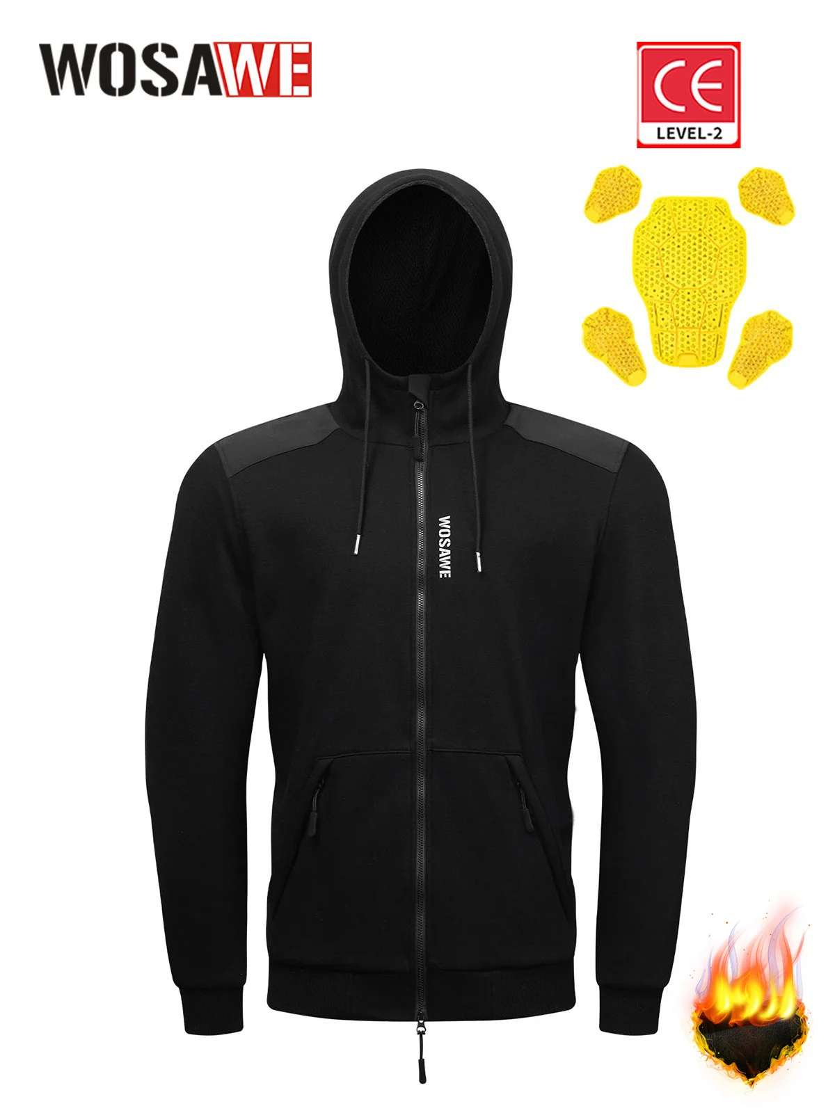 

WOSAWE Winter Motorcycle Jacket with Removable CE Armor Pad Reflective Fleece Warm Hoodie Outdoor Fishing Hiking Hunting Outwear