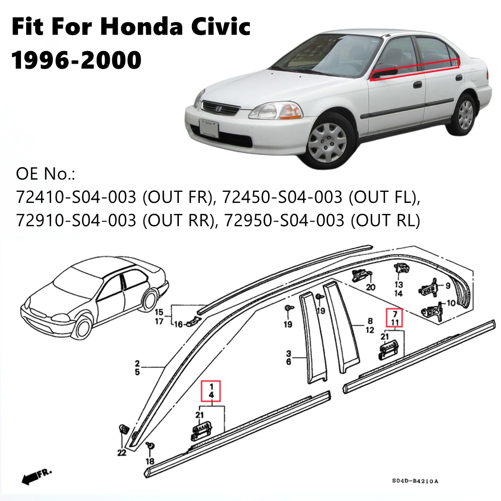 HY Weatherstrip Window Seal for Civic Sedan 1996-2000 Door Outside Trim Seal Belt Black