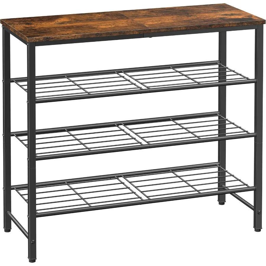 

Коричневая полка для обуви в деревенском стиле для шкафа с выравнивающими ножками. Прочный и устойчивый к ржавчине органайзер для обуви для прихожей, спальни, гостиной.