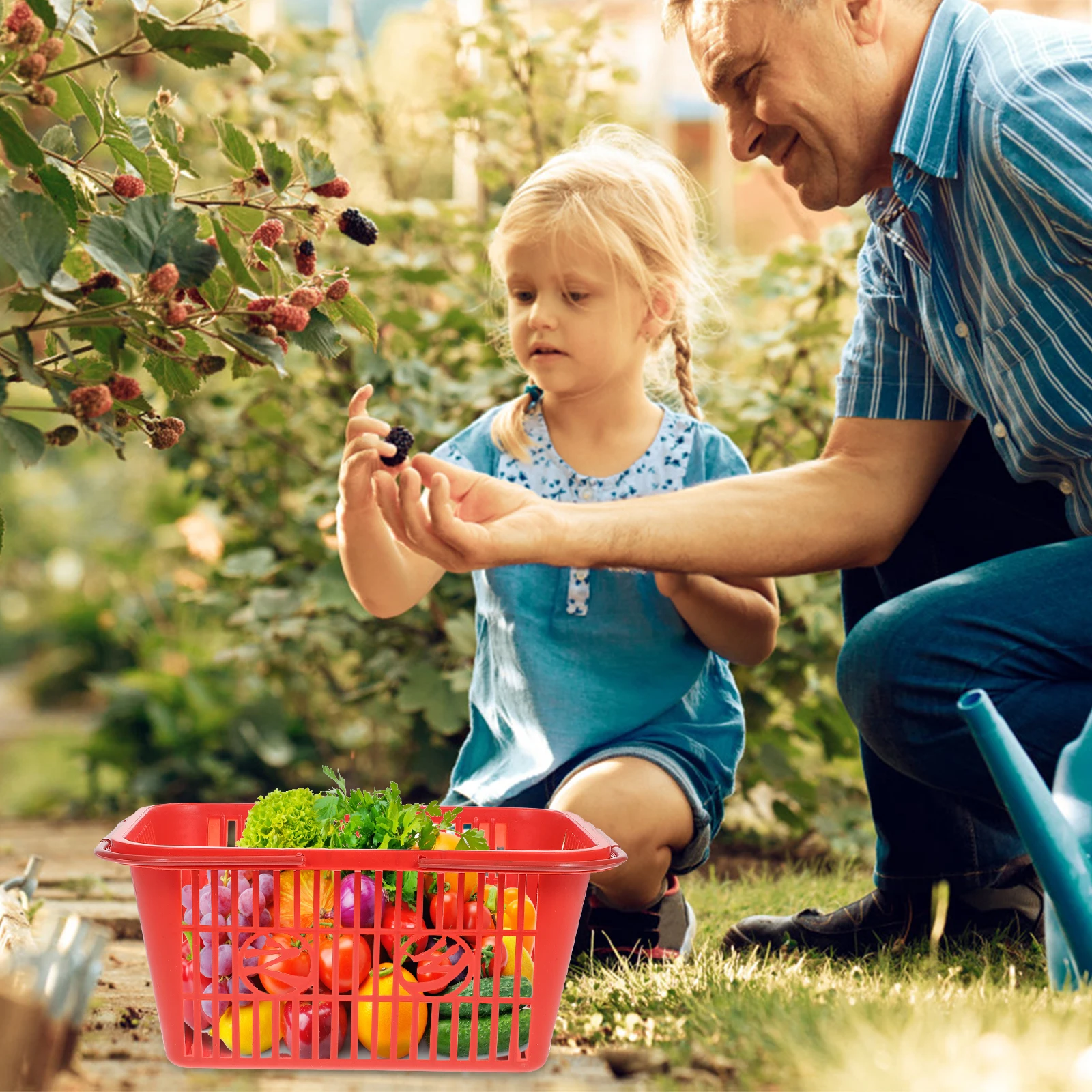 

8pcs Fruit Basket Large Capacity Plastic Storage Portable Handles Grocery Box Bowls Household Veggie Picking Storage Basket