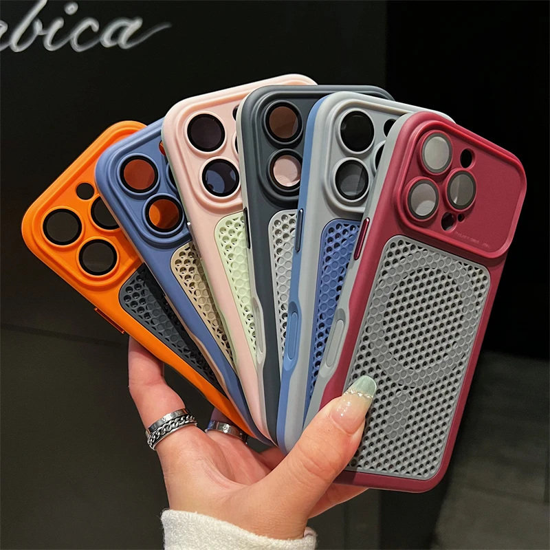 Hit Color Heat Dissipation Mesh For Magsafe Magnetic Case For iPhone 17 16 15 14 13 12 Pro Max Plus Breathable Big Window Cover view 4
