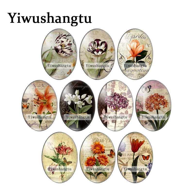 

Vintage flower art rose Beauty painting images 13x18mm/18x25mm/30x40mm Oval photo glass cabochon demo flat back Making findings