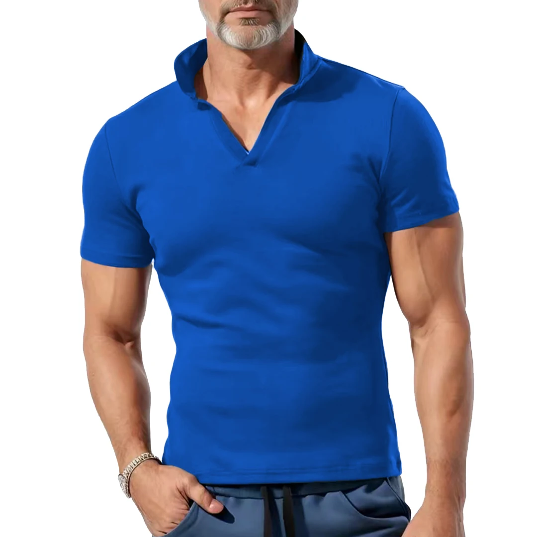 American new heavy industry complex trend versatile daily heavy polo shirt turning V -neck Huafer short -sleeved men\'s T -shirt