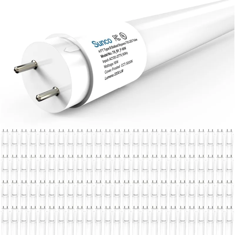 

Sunco 100 Pack T8 LED Bulbs 4 Foot, LED Fluorescent Tube Replacement, 4ft LED Tube Light, Ballast Bypass, 18W, 2200 LM, 5000K