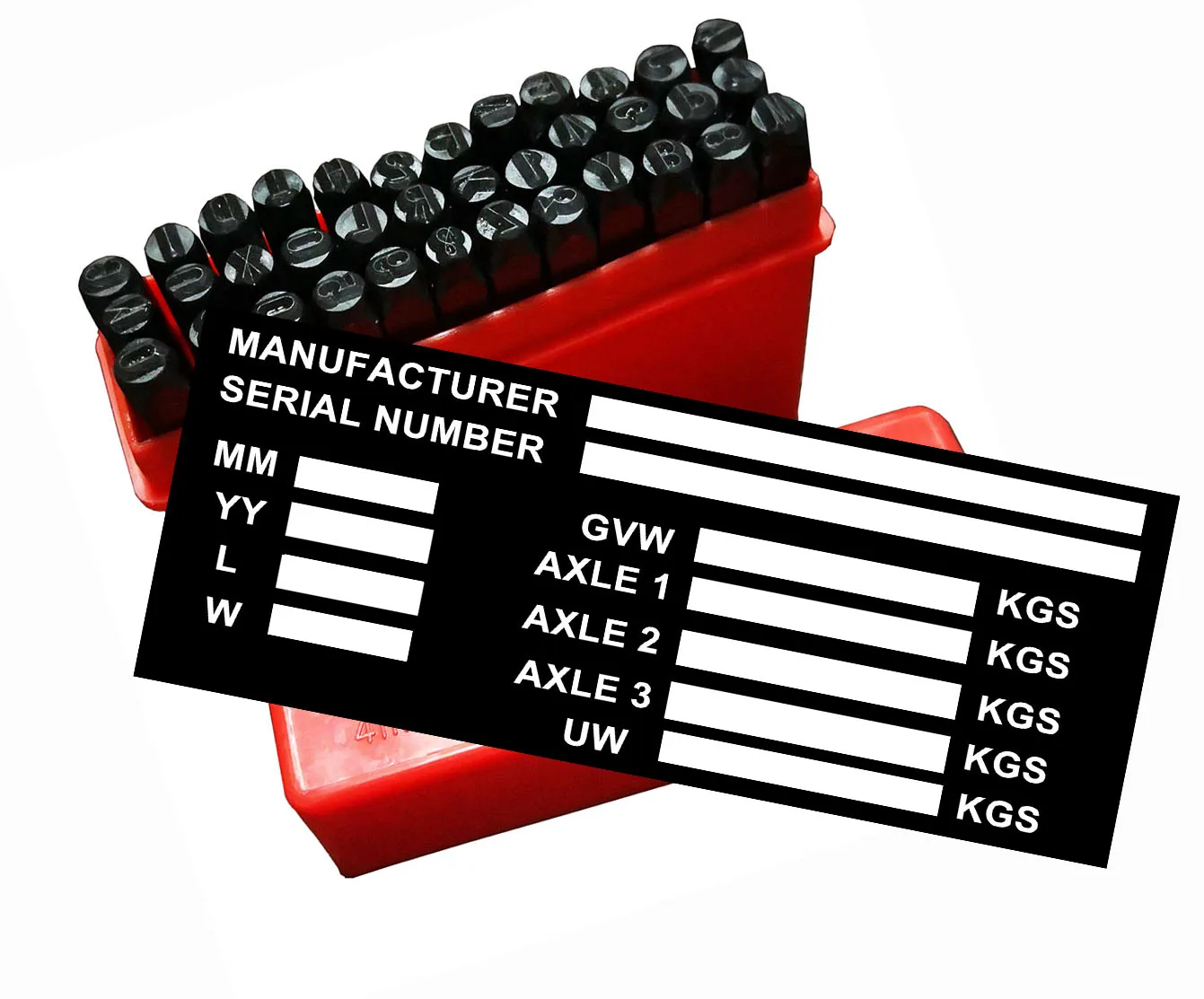 Data card Blank VIN & Weight Chassis Plate with Number & Letter Stamp Punch Set ，worning sign data sign plate