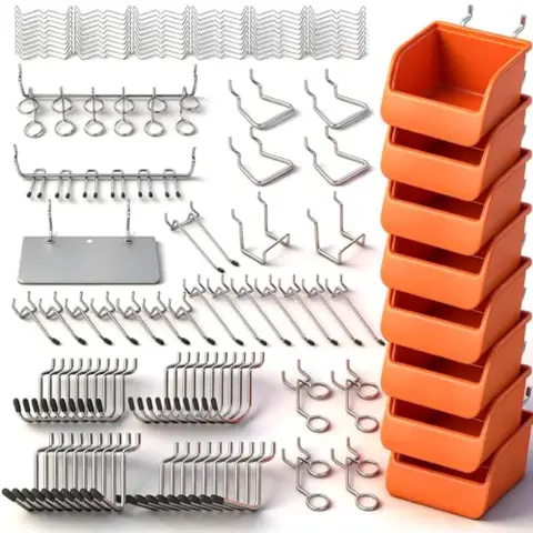 150 PCS Pegboard Hooks Assortment Kit 15 Types Heavy Duty Pegboard Accessories with Bins Fits 1/8 1/4 Inch Pegboard Metal Hooks