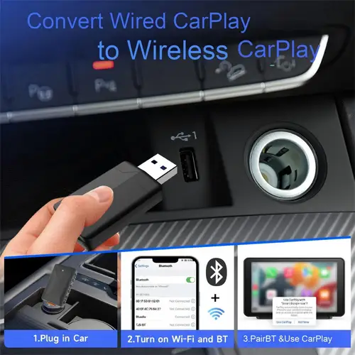 Imagen 2 del producto Adaptador inalámbrico CarPlay y Android Auto 2 en 1, Plug & Play CarPlay converte cableado a inalámbrico, conexión automática rápida, sin retraso