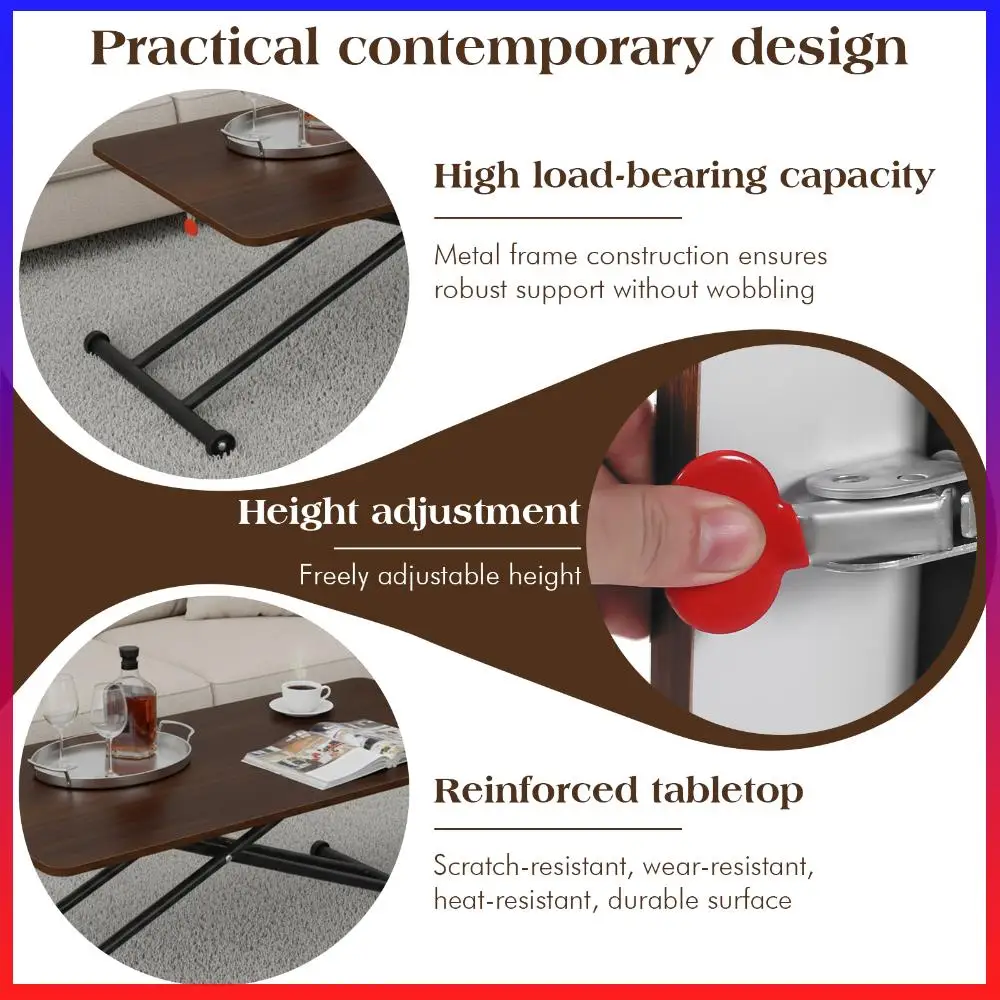 

Folding Coffee Table with Rollers Low Coffee Table Wooden Modern Coffee Table for Small Spaces 120x60cm