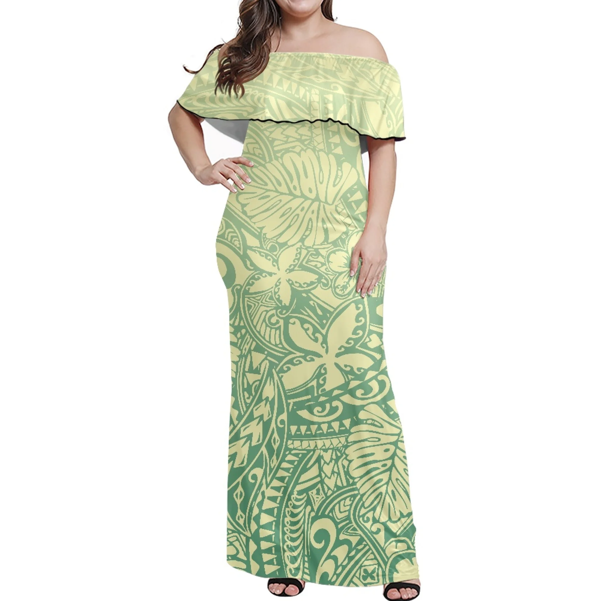 Traditional Polynesian Banquet Holiday Women'S Dress Custom Hawaiian Print Design Elegant Tight Maxi Dress Quality Fabric