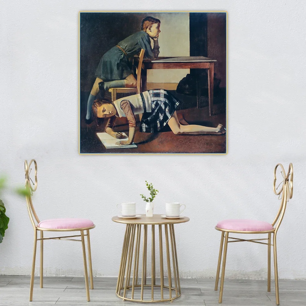 Citon Balthus《Children》Figurative Canvas Oil Painting Artwork Poster Picture Wall Decor Modern Home Living room Decoration