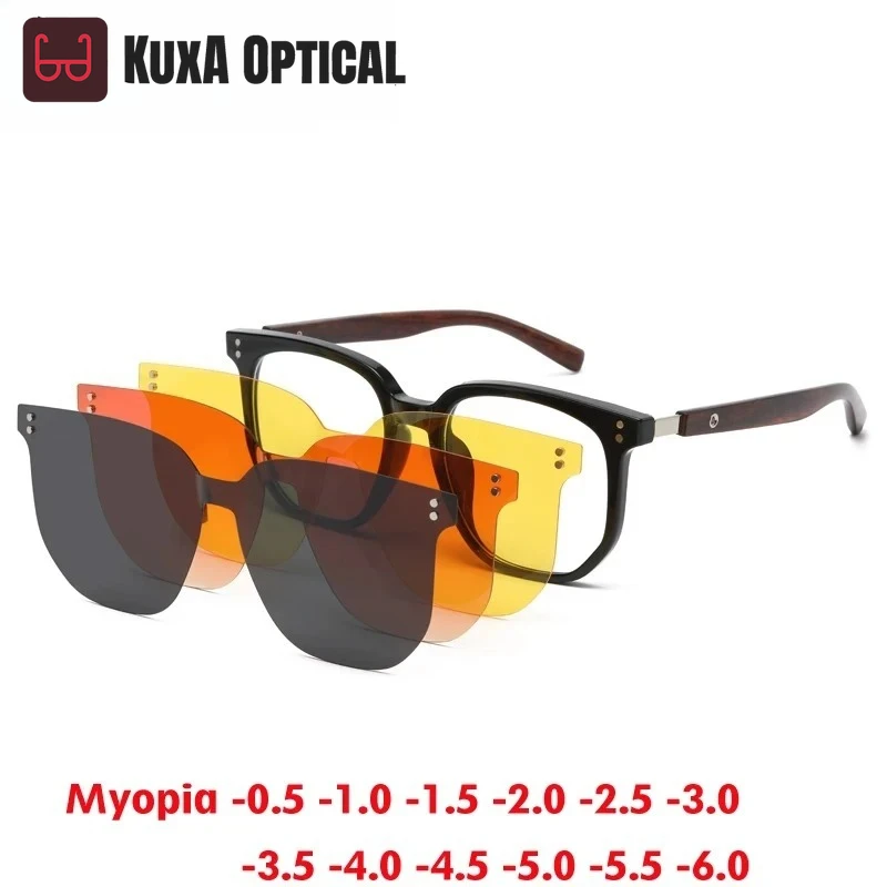 

Xuka 4 в 1, поляризационные солнцезащитные очки для близорукости, очки с магнитной клипсой, мужские оптические прогрессивные очки по рецепту от -0,50 до -10,0