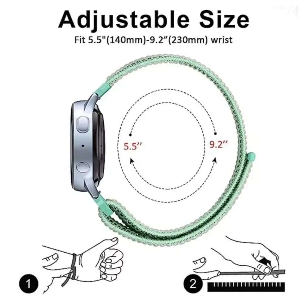Nylon Self-Fastening Loop Replacement Band 20mm 22mm for Samsung Galaxy Watch No Holes Adjustable Breathable Sport Strap Unisex