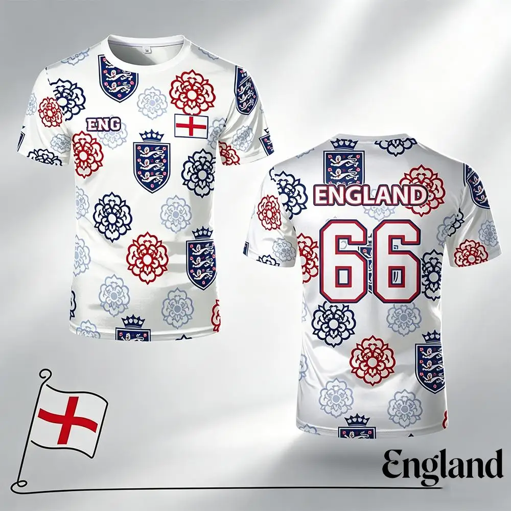 

England Flag Print Football Jersey Unisex Street Casual O-neck T-shirt Soccer Training Breathable Quick-drying Tee Gift Tops