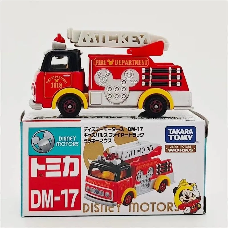TAKARA TOMY coche de aleación DM-17 camión de bomberos Mickey con escalera vehículo de juguete para niños regalo coleccionable