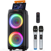 T9Karaoke Machine with 2 Wireless Microphones,Portable Bluetooth Speaker for Adults & Kids,Big Party PA System with Disco Lights