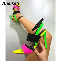 Aneikeh 2025 Summer Colour GLADIATOR Women Sandals Stiletto High Heel Shoes Roman Ankle Strap Wedding Stripper Modern Sandals