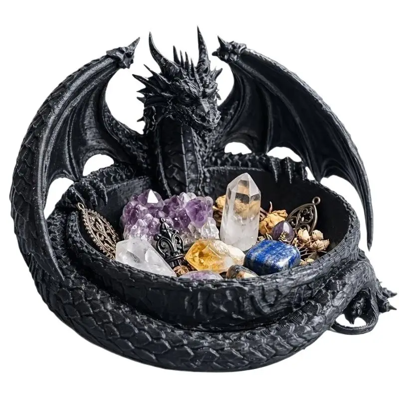 Drachenförmiges Aufbewahrungstablett, Neues 3D-Kunststoff-Tablett im Gothic-Fantasy-Stil, Kristall-Display-Tablett, Schreibtisch-Dekoration, Schmuck-Organizer – Detail 6