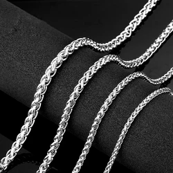 Wheat Chains for Men White Gold Color Stainless Steel Long Chain Accessories Hip Hop Punk Jewelry Women Gifts