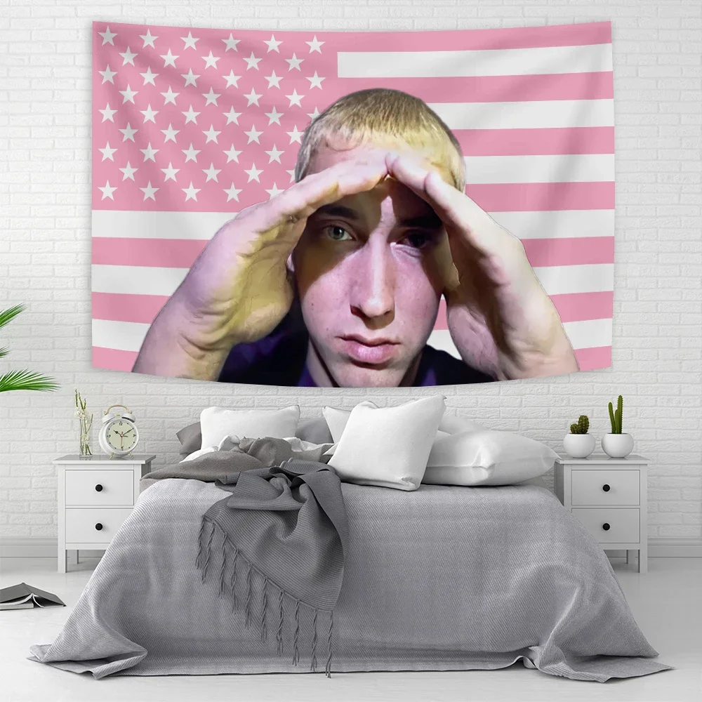 American Rap God Hip Pop Music Flag Eminem Tapestries Wall Hanging Meme Tapestry Art Aesthetic Room Decor Bedroom boho decor