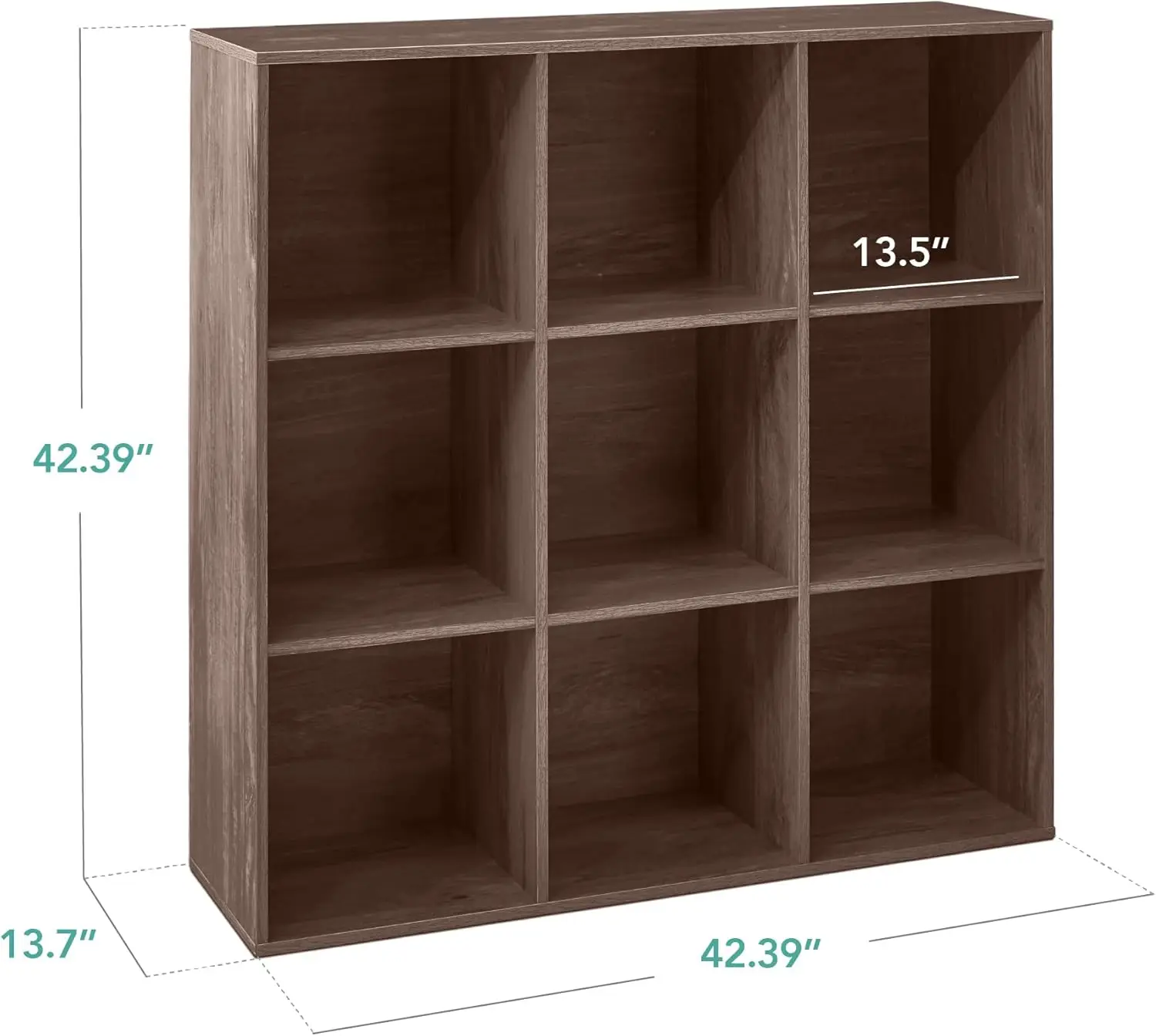 9-Cube Storage Organizer, 13.5in Shelf Opening, Bookcase, Display Shelf, Customizable w 3 Removable Back Panels – Walnut