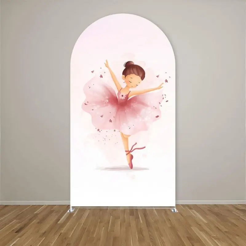 VIKAMA Rosa Ballerina Aquarell-Bogen-Hintergrundbezug, Ballettschuhe, Geburtstag, Babyparty, Party, Fotohintergrund