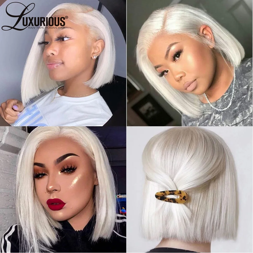 Platinum Blonde 13x4 Short Bob Wigs For Women Straight Pre Plucked Transparent Lace Frontal Wig Brazilian Virgin Human Hair Wigs