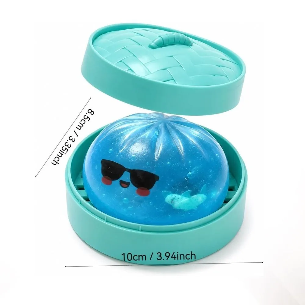 Glitter Shark Dumplings Squishy Toy Soft Slow Resilience Squishy Toy Fidget with Steamer Steamed Stuffed Bun Squishy Pinch Le